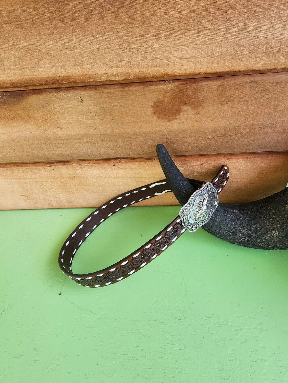 Nocona Youth Western Leather Belt Bull Rider Buckle Brown